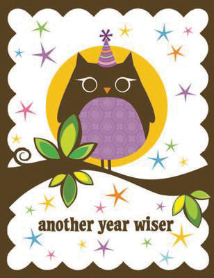 Owl Another Year Wiser Glitter Card