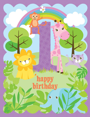 1st Birthday Girls Glitter Card