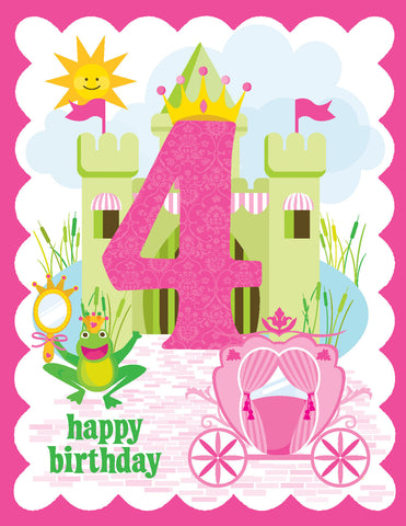 4th Birthday Girls Glitter Card