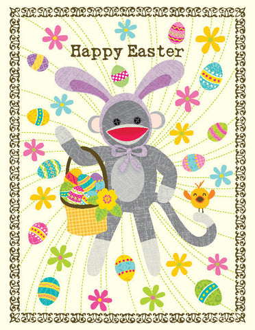 Sock Monkey Easter Bunny Card